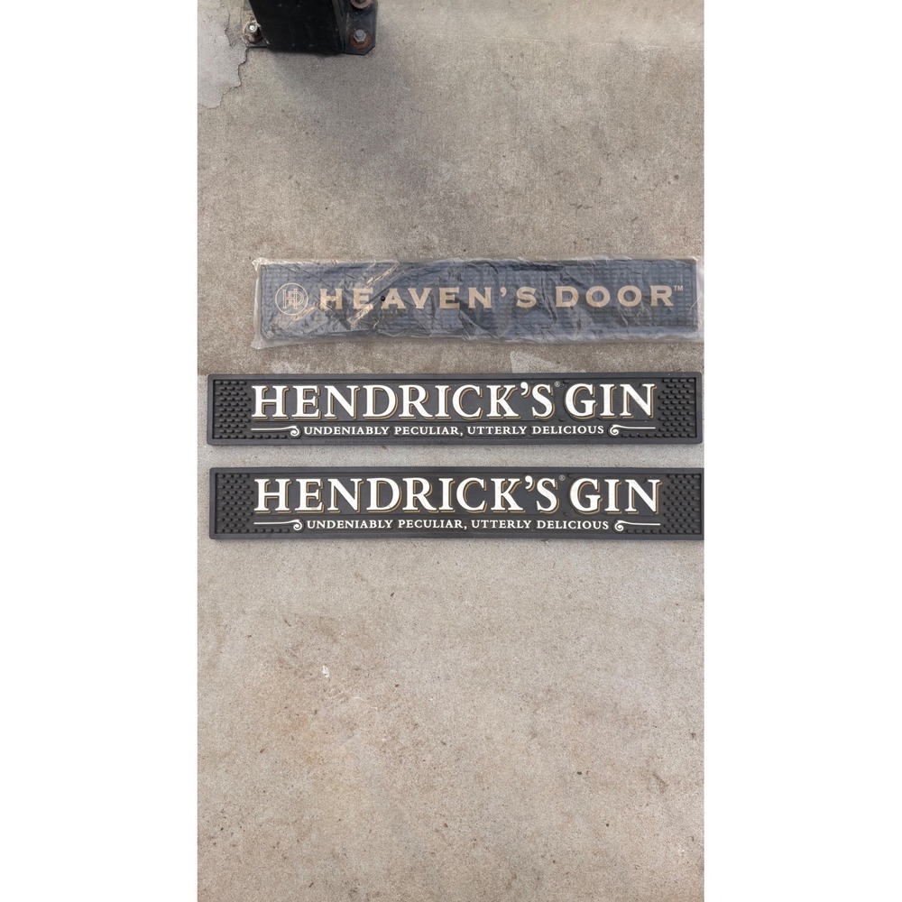 Hendrick's Gin & Heaven's Door Rubber Bar Mats Set of 3 Black Spill Mats Rail